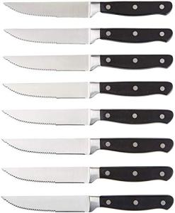 Amazon Basics 8-Piece Full Tang Stainless Steel Serrated Steak Knife Set, 4.5", Black
