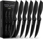 Home Hero Steak Knife Set - Nonstick Serrated Steak Knives - Stainless-Steel Kitchen Knife Set - Ergonomic TPR Handles for Precision Meat Carver - 6-Pc Set, Black