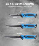 Sidomma Fillet Knife and Bait Knife Set Performance 5"-6"-7" G4116 German Flex Razor Sharp Stainless-Steel Blade with Sheath for Filleting and Boning, Pro Fishing Gear and Equipment Tools, Cool Fishing Gift for Men (Black-Blue)