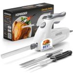 Homaider Electric Knife for Meat Slicing, Turkey, Carving Meat, Bread & More | Ergonomic Handle + 2 Carving Reciprocating Stainless Steel Blades and Serving Fork Included, 6 Foot Cord