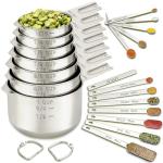EWFEN Measuring Cups and Spoons Set, 7 Stainless Steel Nesting Measuring Cups & 7 Spoons, 5 Mini Measuring Spoons &1 Leveler, Kitchen Gadgets for Cooking & Baking, Square