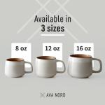 Ava Nord Ceramic Coffee Mugs Set of 4 | 12 oz Stoneware Coffee Cups | Lead-Free, Non-Toxic | Microwave and Dishwasher Safe | Comfortable Handle | Aesthetic Nordic Design for Tea and Latte | Sage Ash