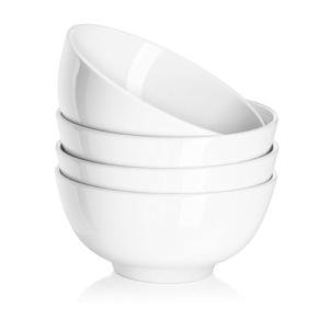 DOWAN 22 OZ White Ceramic Bowls Set of 4 - Perfect for Soup Bowls for Kitchen, Cereal Bowl, Ramen Bowl, Microwave Safe for Oatmeal, Fruit,Salad and Rice Bowl - Dishwasher & Microwave Safe