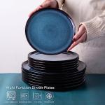 LERATIO Ceramic Dinner Plates Set of 6,10.5 Inch Reactive Glaze Porcelain Plates, Modern Shape Dinnerware Dishes Set for Kitchen,Microwave&Dishwasher&Oven Safe, Scratch Resistant-Blue