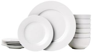 Amazon Basics Porcelain Dinnerware Set, Microwave and Dishwasher Safe, Service for 6, 18-Piece, Plates, Bowls, White