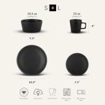 Stone Lain Celina Stoneware 16 Piece Modern Dinnerware Set, Plates and Bowls, Black Matte, Service for 4, Microwave & Dishwasher Safe