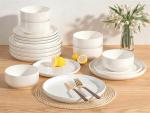 Plates and Bowls Sets, Dinnerware Sets for 4, 12 Pieces Scratch Resistant Dishware Dishes Set, Ceramic Kitchen Dinner Set, Porcelain & Microwave and Dishwasher Safe, Cream White
