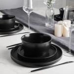 Stone Lain Celina Stoneware 16 Piece Modern Dinnerware Set, Plates and Bowls, Black Matte, Service for 4, Microwave & Dishwasher Safe