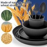 Wheat Straw Dinnerware Sets,64-Piece Black Plates and Bowls Sets for 8-Unbreakable,Reusable Plastic Dish Set-Dinner Plate/Dessert Plate/Cereal Bowl/Cup/Utensils-Microwavable Dishwasher Safe 64P-BLACK
