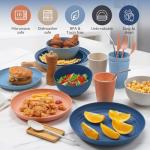 Wheat Straw Dinnerware Sets,64-Piece Black Plates and Bowls Sets for 8-Unbreakable,Reusable Plastic Dish Set-Dinner Plate/Dessert Plate/Cereal Bowl/Cup/Utensils-Microwavable Dishwasher Safe 64P-BLACK
