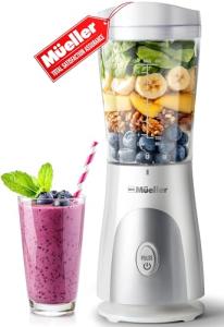 Mueller Smoothie Blender for Smoothies - Personal Blender for Shakes, Frozen Drinks, Baby Food & More, 15oz Travel Cup and Lid, Durable Stainless Steel Blades for Powerful Blending Performance, White