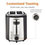 Amazon Basics 2 Slice Toaster, Extra Wide Slots for Bagels, 6 Browning Settings, Removable Crumb Tray, Defrost/Cancel/Bagel Buttons, Cord Wrap, 900W, Black & Silver