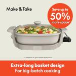 bella Make & Take Electric Skillet, Fits-anywhere™ kitchenware, EverGood™ Ceramic Coating, Adjustable Temperature & Dishwasher-Safe Tempered Glass Lid, Cast Aluminum Base, 1200 Watt, Oatmilk