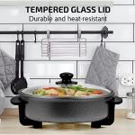 OVENTE 11.5-Inch Electric Skillet & Frying Pan, 1400W Nonstick Cooking Pan with Adjustable Temperature Control, Tempered Glass Lid with Steam Vent, Cool-Touch Handles, Easy-Clean Black SK11112B