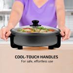 OVENTE 11.5-Inch Electric Skillet & Frying Pan, 1400W Nonstick Cooking Pan with Adjustable Temperature Control, Tempered Glass Lid with Steam Vent, Cool-Touch Handles, Easy-Clean Black SK11112B