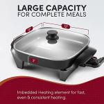 Elite Gourmet 12"x12"x2.15” Ceralast™ PFAS Free Ceramic Electric Skillet, Dishwasher Safe, Rapid Heat Up, 1200W, Dark Grey
