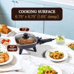 Elite Gourmet EFS059 Personal Electric Skillet, 7” Compact Portable Cooker, Adjustable Temperature, 600W Rapid Heating, Nonstick Surface, Tempered Glass Lid, Removable Handle, Black