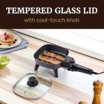 Elite Gourmet EFS059 Personal Electric Skillet, 7” Compact Portable Cooker, Adjustable Temperature, 600W Rapid Heating, Nonstick Surface, Tempered Glass Lid, Removable Handle, Black