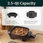 Elite Gourmet EG808 8” x 8" Non-stick Electric Skillet, Dishwasher Safe with Tempered Glass Vented Lid, Rapid Heat Up, 600W, Black