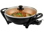 OVENTE Electric Wok with Nonstick Coating, 13 Inch Family-Sized Skillet, 1400W Power, Adjustable Temperature, Tempered Glass Lid, Cool Touch Handles and Easy to Clean Frying Surface, Copper SK3113CO