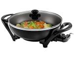 OVENTE Electric Wok with Nonstick Coating, 13 Inch Family-Sized Skillet, 1400W Power, Adjustable Temperature, Tempered Glass Lid, Cool Touch Handles and Easy to Clean Frying Surface, Black SK3113B