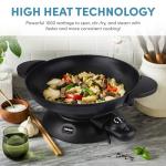 Aroma Housewares AEW-306 Electric Wok with Tempered Glass Lid Easy Clean Nonstick, Cooking Chopsticks, Tempura and Steaming Racks, Professional Model, Black