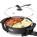 Stariver 6L Electric Hot Pot with Divider - Dual-Flavor Fondue & Shabu Shabu Pot, 1360W with 5-Temp Control, Non-Stick & BPA-Free, Perfect for Family Dinners & Parties