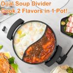 Stariver 6L Electric Hot Pot with Divider - Dual-Flavor Fondue & Shabu Shabu Pot, 1360W with 5-Temp Control, Non-Stick & BPA-Free, Perfect for Family Dinners & Parties