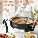 Stariver 6L Electric Hot Pot with Divider - Dual-Flavor Fondue & Shabu Shabu Pot, 1360W with 5-Temp Control, Non-Stick & BPA-Free, Perfect for Family Dinners & Parties
