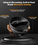 Multi-Temp Electric Hot Pot with Dual Dividers, 1100W Fast Heat & Auto Safety Shut-Off, 6L Family-Size Non-Stick Pot for 4-12 People (Wraparound Wood-grain Handles)