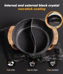 Multi-Temp Electric Hot Pot with Dual Dividers, 1100W Fast Heat & Auto Safety Shut-Off, 6L Family-Size Non-Stick Pot for 4-12 People (Wraparound Wood-grain Handles)