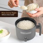 Elite Gourmet NOODLE EXPRESS Electric Hot Pot, Prepare Noodles, Soups, Stews, Cool-touch Handle, Ceralast™ PFAS-Free Ceramic Non-stick, Tempered Glass Lid, 2 Heat Settings-High/Low, Grey