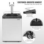 VEVOR Beer Kegerator, Dual Tap Draft Beer Dispenser, Full Size Keg Refrigerator With Shelf, CO2 Tank(No Gas), Drip Tray & Rail, 23°F- 82.4°F Temperature Control, 162L, Silver