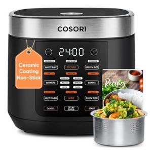 COSORI Rice Cooker 10 Cup, 24h Keep Warm, Non-stick Ceramic Inner Pot, 18 Functions Fuzzy Logic Rice Maker with Stainless Steel Steamer Basket, Sauté, Slow Cooker, Black