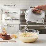 OVENTE 5-Speed Corded Electric Hand Mixer with Stainless Steel Whisks, Compact Portable Design with Snap-On Storage Case,150W Lightweight Handheld Mixer for Baking & Cooking, White HM151W