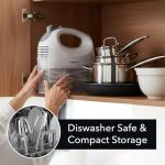 OVENTE 5-Speed Corded Electric Hand Mixer with Stainless Steel Whisks, Compact Portable Design with Snap-On Storage Case,150W Lightweight Handheld Mixer for Baking & Cooking, White HM151W