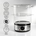 OVENTE 2-Tier Electric Food Steamer, 5 Quart Stainless Steel Stackable Steam Cooker with 400W Power, 60-Minute Timer & Auto Shut-Off, Dishwasher Safe, Healthy Vegetable & Seafood Steamer, Silver FS62S