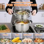Kirecoo 3.2QT Steamer for Cooking - Stainless Steel Steam Pot with Steamer Basket, Cooking Stock Pot with Silicone Handle, Lid for Vegetable, Dumplings, Soup, Food, 3Ply Bottom Boiling Stew Cookware