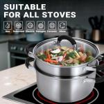 Kirecoo 3.2QT Steamer for Cooking - Stainless Steel Steam Pot with Steamer Basket, Cooking Stock Pot with Silicone Handle, Lid for Vegetable, Dumplings, Soup, Food, 3Ply Bottom Boiling Stew Cookware