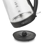 BELLA Two Tier Food Steamer, 7.4 QT, Black & 1.7 Liter Glass Electric Kettle, Quickly Boil 7 Cups of Water in 6-7 Minutes, Soft Blue LED Lights Illuminate While Boiling, Black