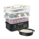 Hamilton Beach Electric Food Steamer, Rice Cooker & Egg Boiler for Quick, Fast Healthy Cooking with Stackable Three-Tier Bowls for Vegetables and Seafood, 9.5 Quarts, Auto Shutoff, Black (37430)