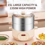 Joydeem Electric Food Steamer for Cooking, 2-Tier Stainless Steel Vegetable & Food Steamers, 15L/15.9 qt Large Capacity, JD-DZG15B