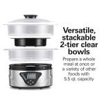 Hamilton Beach Digital Electric Food Steamer & Rice Cooker for Quick, Healthy Cooking for Vegetables and Seafood, Stackable Two-Tier Bowls, 5.5 Quart, Black & Stainless Steel