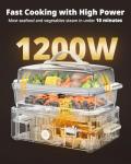 AIRMSEN Glass Food Steamer for Cooking - 8.5QT Vegetable Steamer with 2-Tier Stainless Steel Trays, 1200W Super Fast Heating for Veggies, Seafood & Rice, BPA-Free
