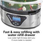 Hamilton Beach Digital Electric Food Steamer & Rice Cooker for Quick, Healthy Cooking for Vegetables and Seafood, Stackable Two-Tier Bowls, 5.5 Quart, Black & Stainless Steel