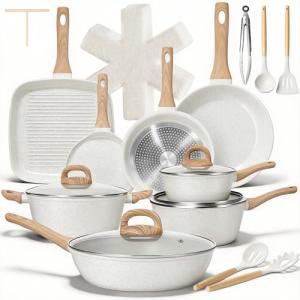 25-Piece Nonstick Ceramic Cookware Set in Cream