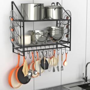 28 Inch Wall-Mounted Pot Rack with Hooks