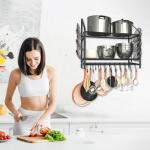 28 Inch Wall-Mounted Pot Rack with Hooks