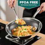 13-Inch Nonstick Stainless Steel Wok Pan with Lid