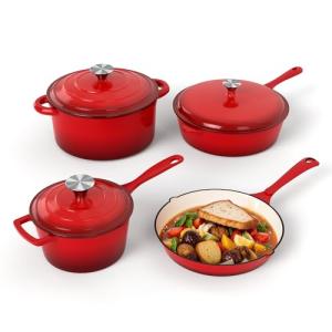 Red Enameled Cast Iron Induction Cookware Set